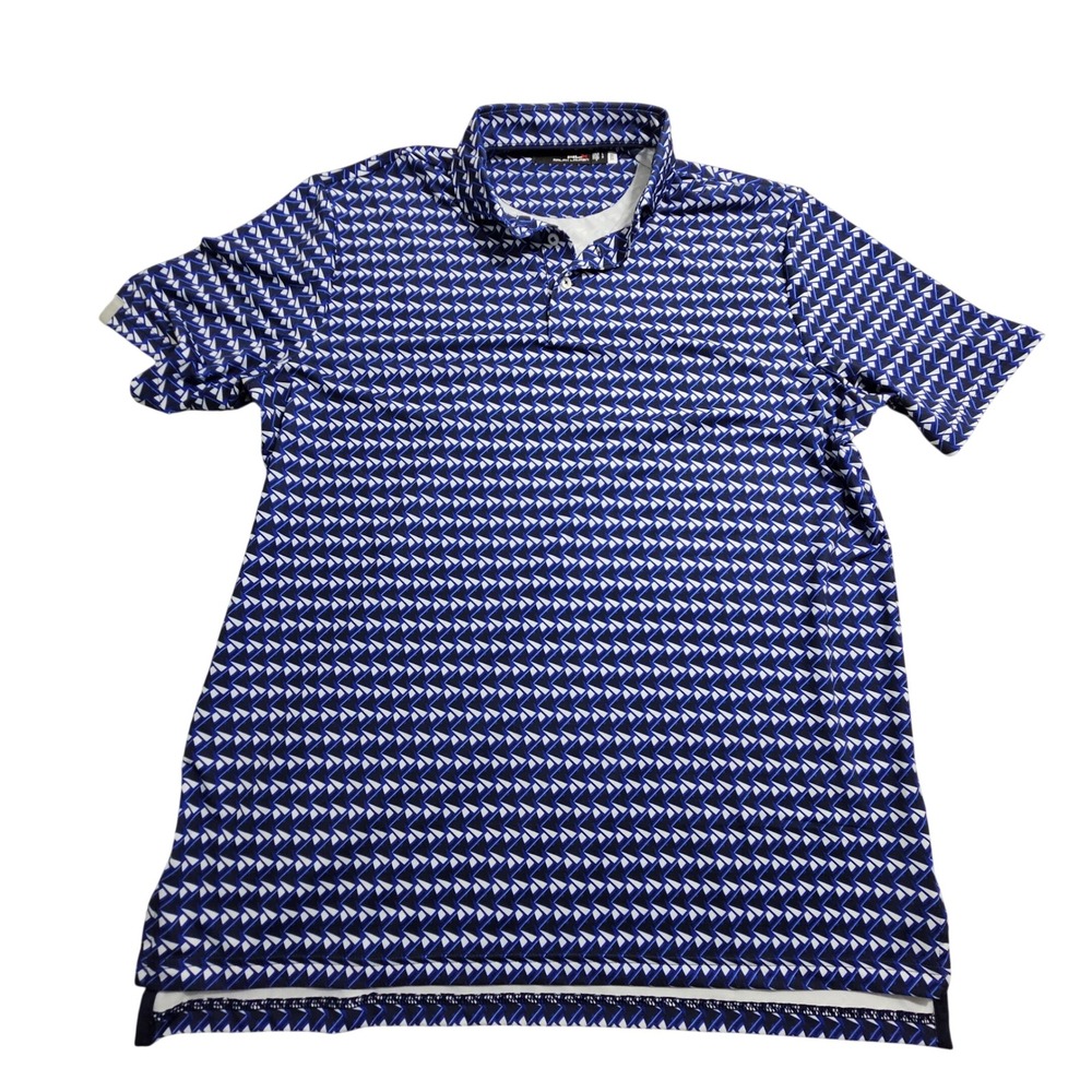 RLX Ralph Lauren Polo Shirt Mens Large Blue Geometric Performance Short Sleeve
